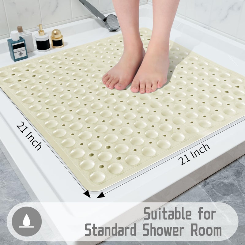 Yimobra Shower Stall Mat Non Slip, 21x21 Inch, Soft Square Bath Mat for Shower with Suction Cups and Drain Holes, Stall Floor Mats for Bathroom, Machine Washable, Bathroom Accessories, Beige - Image 5